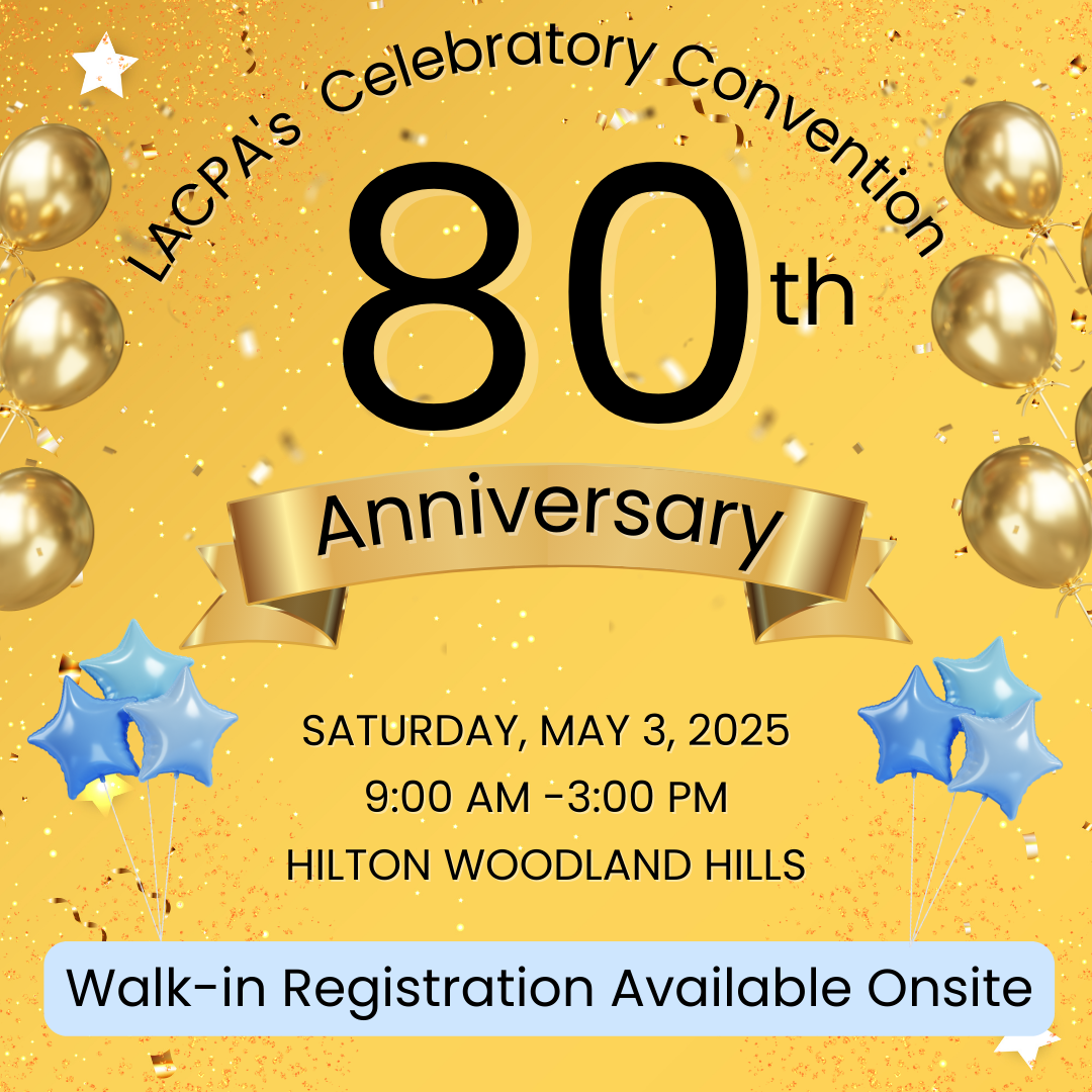 Flyer for LACPA 80th Anniversary Celebration and Walk-in Rates
